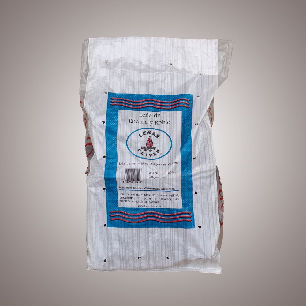 Leña de encina y roble en saco 14 Kg